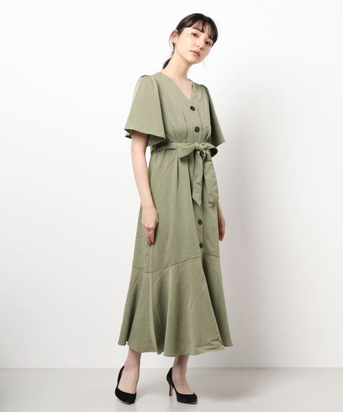 natural couture(ナチュラルクチュール)の「釦あきマーメイド2WAYワンピース(ワンピース・レディース・ブラック/ベージュ/カーキ/ストライプ/サーモンピンク・FREE)」の21枚目の写真
