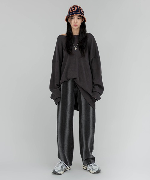 FOLLOWIN（フォロウィン）の「[FLW MADE] 【UNISEX】ワイドネックロングTシャツ（Tシャツ/カットソー・メンズ・ブラック/グレー/アイボリー・FREE）」の17枚目の写真
