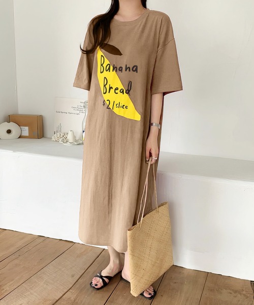 me+em select(ミームセレクト)の「BANANA BREAD ビッグTシャツワンピース【数量限定販売】(ルームワンピース・レディース・ベージュ/パープル/ブルー/グリーン・FREE)」の8枚目の写真