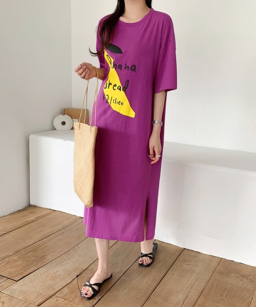 me+em select(ミームセレクト)の「BANANA BREAD ビッグTシャツワンピース【数量限定販売】(ルームワンピース・レディース・ベージュ/パープル/ブルー/グリーン・FREE)」の19枚目の写真