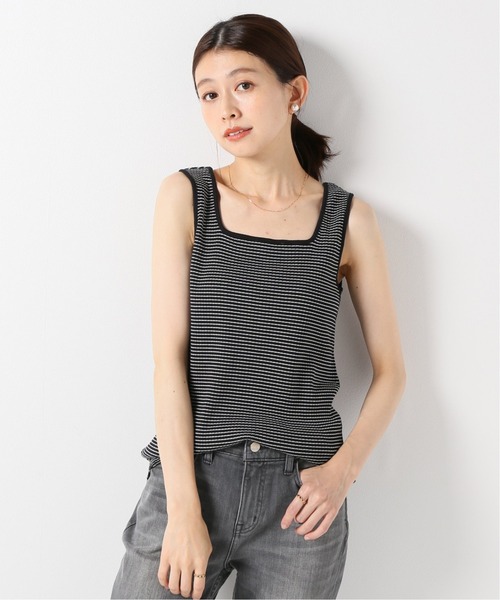 SLOBE IENA（スローブイエナ）の「テレコスクエアネックタンクトップ【手洗い可能】◆（タンクトップ・レディース・ブルー/ブラック系その他/ベージュ・FREE）」の2枚目の写真