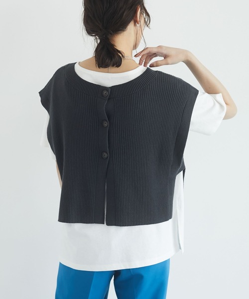 Green　Parks（グリーンパークス）の「バック釦ニットベスト＊（ベスト・レディース・チャコールグレー/パープル/ライトベージュ・FREE）」の7枚目の写真