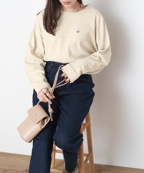 BEVERLY HILLS POLO CLUB（ビバリーヒルズポロクラブ）の「BEVERLY HILLS POLO CLUB/ビバリーヒルズポロクラブ ロゴ刺繍 フットボール長袖Tシャツ（Tシャツ/カットソー・レディース・ベージュ/ブラウン/オフホワイト/グリーン・M/L）」の4枚目の写真