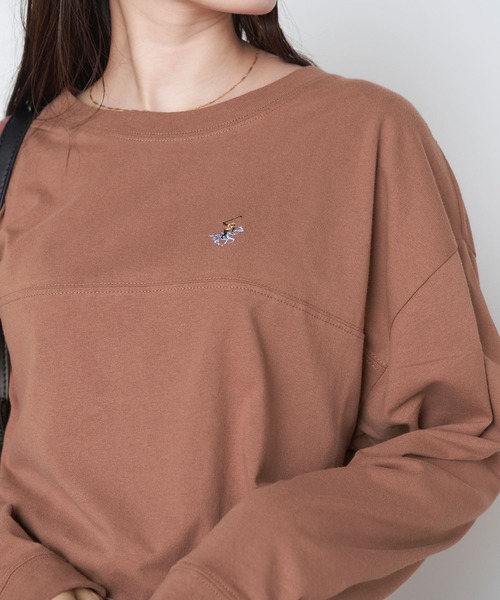 BEVERLY HILLS POLO CLUB（ビバリーヒルズポロクラブ）の「BEVERLY HILLS POLO CLUB/ビバリーヒルズポロクラブ ロゴ刺繍 フットボール長袖Tシャツ（Tシャツ/カットソー・レディース・ベージュ/ブラウン/オフホワイト/グリーン・M/L）」の3枚目の写真