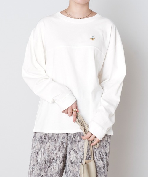 BEVERLY HILLS POLO CLUB（ビバリーヒルズポロクラブ）の「BEVERLY HILLS POLO CLUB/ビバリーヒルズポロクラブ ロゴ刺繍 フットボール長袖Tシャツ（Tシャツ/カットソー・レディース・ベージュ/ブラウン/オフホワイト/グリーン・M/L）」の5枚目の写真