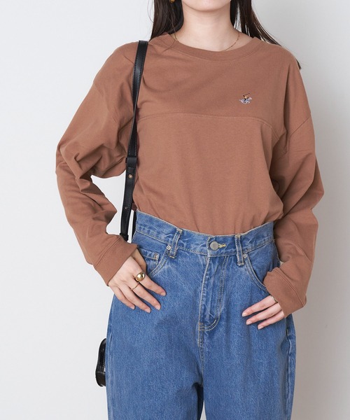 BEVERLY HILLS POLO CLUB（ビバリーヒルズポロクラブ）の「BEVERLY HILLS POLO CLUB/ビバリーヒルズポロクラブ ロゴ刺繍 フットボール長袖Tシャツ（Tシャツ/カットソー・レディース・ベージュ/ブラウン/オフホワイト/グリーン・M/L）」の10枚目の写真