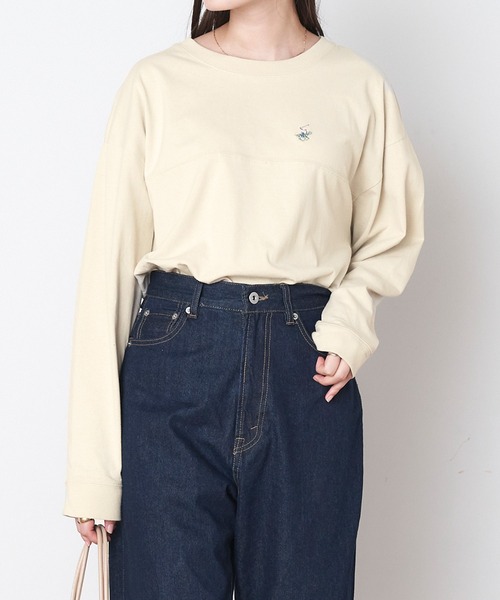 BEVERLY HILLS POLO CLUB（ビバリーヒルズポロクラブ）の「BEVERLY HILLS POLO CLUB/ビバリーヒルズポロクラブ ロゴ刺繍 フットボール長袖Tシャツ（Tシャツ/カットソー・レディース・ベージュ/ブラウン/オフホワイト/グリーン・M/L）」の16枚目の写真