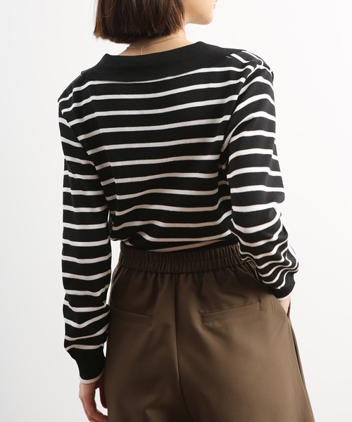 MAISON DE THERESE（メゾン ド テレーズ）の「長袖ポロネックストライプニット（ポロシャツ・レディース・ブラック/ベージュ/グリーン/ピンク/ネイビー・SMALL/MEDIUM/X-LARGE/LARGE）」の6枚目の写真