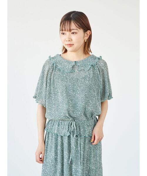 Green　Parks（グリーンパークス）の「襟フリル小花柄5分袖ブラウス＊（シャツ/ブラウス・レディース・ブルー/グリーン・FREE）」の14枚目の写真