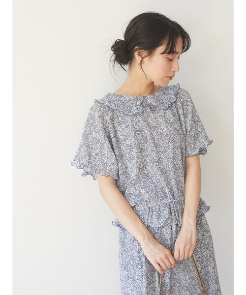 Green　Parks（グリーンパークス）の「襟フリル小花柄5分袖ブラウス＊（シャツ/ブラウス・レディース・ブルー/グリーン・FREE）」の11枚目の写真