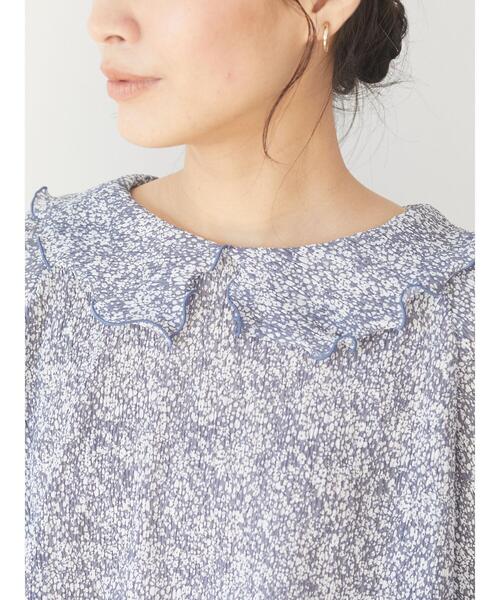 Green　Parks（グリーンパークス）の「襟フリル小花柄5分袖ブラウス＊（シャツ/ブラウス・レディース・ブルー/グリーン・FREE）」の5枚目の写真