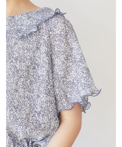 Green　Parks（グリーンパークス）の「襟フリル小花柄5分袖ブラウス＊（シャツ/ブラウス・レディース・ブルー/グリーン・FREE）」の9枚目の写真