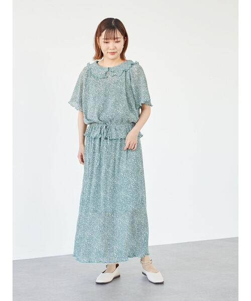 Green　Parks（グリーンパークス）の「襟フリル小花柄5分袖ブラウス＊（シャツ/ブラウス・レディース・ブルー/グリーン・FREE）」の7枚目の写真