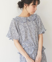 Green Parks | 襟フリル小花柄5分袖ブラウス*(シャツ/ブラウス)