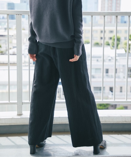 RIVE DROITE（リヴドロワ）の「ゆったりシルエットながら綺麗見え　ウールリネンイージーパンツ（その他パンツ・レディース・ライトベージュ/ブラック・FREE）」の14枚目の写真