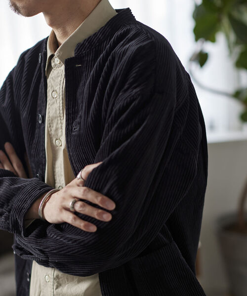 NOLLEY'S goodman(ノーリーズグッドマン)の「【WORK ABOUT/ワークアバウト】MAO JACKET コーデュロイ バンドカラー マオカラー シャツ ブルゾン(ノーカラージャケット・メンズ・ベビーピンク/イエロー/ブラック・L/S/M/LL)」の2枚目の写真
