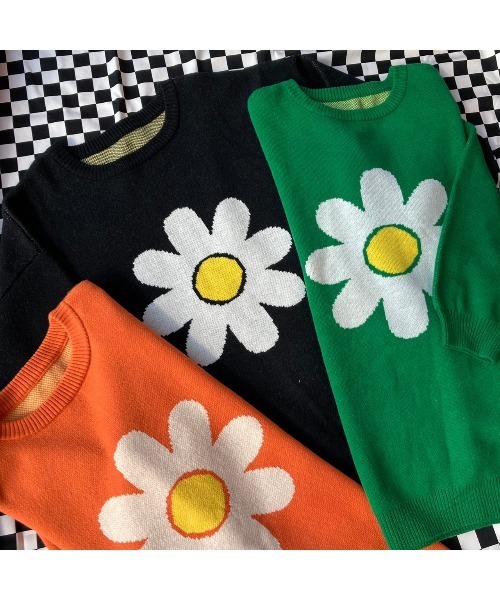 WC（ダブル シー）の「フラワーモチーフビッグニット（ニット/セーター・レディース・オレンジ/グリーン/ブラック・FREE）」の15枚目の写真