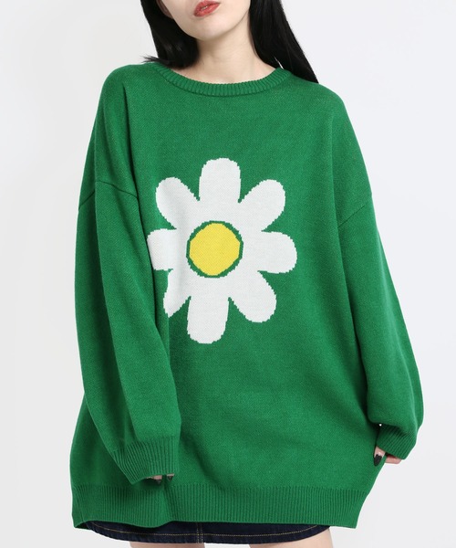 WC（ダブル シー）の「フラワーモチーフビッグニット（ニット/セーター・レディース・オレンジ/グリーン/ブラック・FREE）」の19枚目の写真