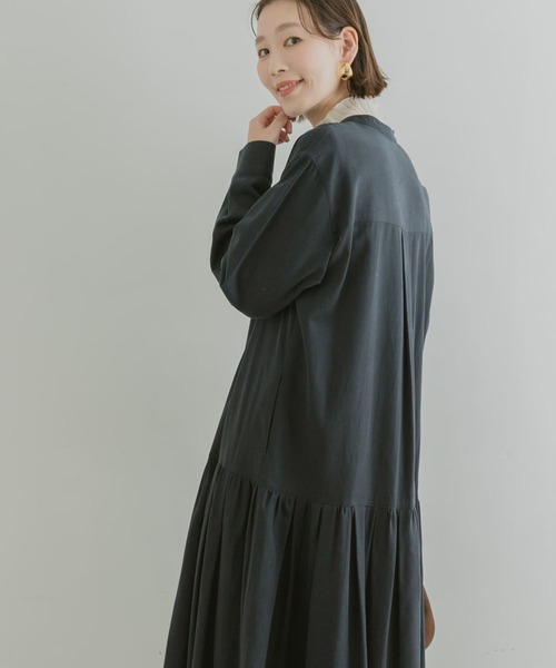 F by ROSSO(エフバイロッソ)の「F by ROSSO バンドカラーツイルフレアワンピース(ワンピース・レディース・カーキ/ベージュ/ネイビー・38/36)」の7枚目の写真