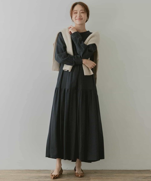 F by ROSSO(エフバイロッソ)の「F by ROSSO バンドカラーツイルフレアワンピース(ワンピース・レディース・カーキ/ベージュ/ネイビー・38/36)」の21枚目の写真