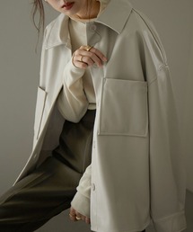 Fashion Letter | フェイクレザーオーバーサイズシャツジャケット(ライダースジャケット)