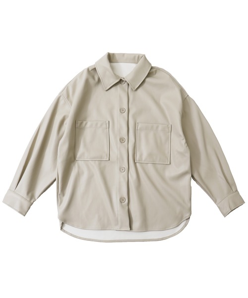 Fashion Letter（ファッションレター）の「フェイクレザーオーバーサイズシャツジャケット（ライダースジャケット・レディース・アイボリー/ブラック・M）」の10枚目の写真