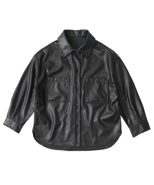 Fashion Letter（ファッションレター）の「フェイクレザーオーバーサイズシャツジャケット（ライダースジャケット・レディース・アイボリー/ブラック・M）」の7枚目の写真