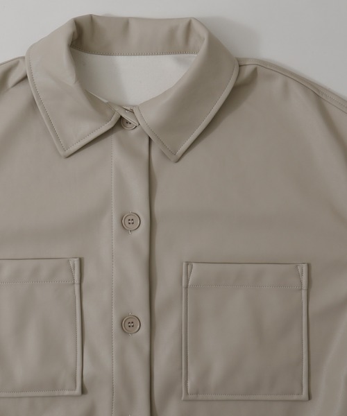 Fashion Letter（ファッションレター）の「フェイクレザーオーバーサイズシャツジャケット（ライダースジャケット・レディース・アイボリー/ブラック・M）」の18枚目の写真