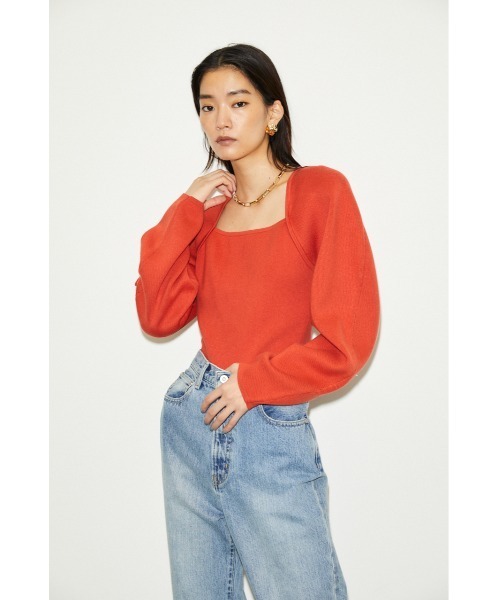 THROW by SLY（スローバイスライ）の「THROW VOLUME SLEEVE HG TOPS/ボリュームスリーブハイゲージトップス（ニット/セーター・レディース・ベージュ/ブラック/レッド・FREE）」の3枚目の写真