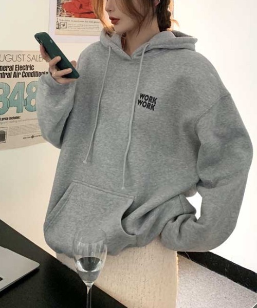 MANGROVE（マングローブ）の「" work work " ビッグパーカー（パーカー・レディース・ブラック/グレー・FREE）」の13枚目の写真