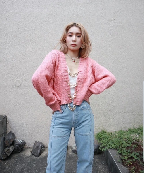 FIG&VIPER（フィグアンドバイパー）の「チェーン付きショートニットTOP（カーディガン/ボレロ・レディース・ライトグリーン/パープル/オレンジ・FREE）」の3枚目の写真