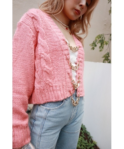 FIG&VIPER（フィグアンドバイパー）の「チェーン付きショートニットTOP（カーディガン/ボレロ・レディース・ライトグリーン/パープル/オレンジ・FREE）」の8枚目の写真