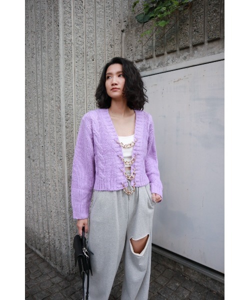 FIG&VIPER（フィグアンドバイパー）の「チェーン付きショートニットTOP（カーディガン/ボレロ・レディース・ライトグリーン/パープル/オレンジ・FREE）」の10枚目の写真