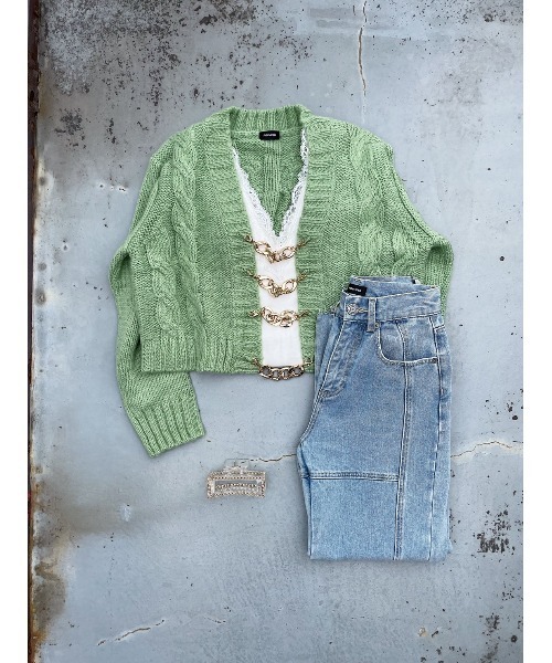 FIG&VIPER（フィグアンドバイパー）の「チェーン付きショートニットTOP（カーディガン/ボレロ・レディース・ライトグリーン/パープル/オレンジ・FREE）」の17枚目の写真