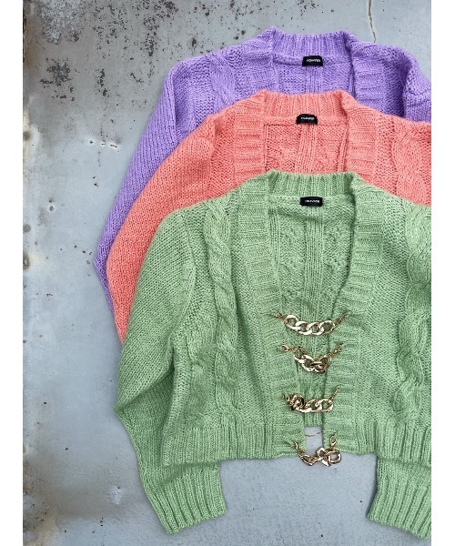 FIG&VIPER（フィグアンドバイパー）の「チェーン付きショートニットTOP（カーディガン/ボレロ・レディース・ライトグリーン/パープル/オレンジ・FREE）」の22枚目の写真