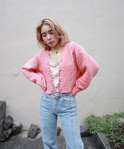 FIG&VIPER（フィグアンドバイパー）の「チェーン付きショートニットTOP（カーディガン/ボレロ・レディース・ライトグリーン/パープル/オレンジ・FREE）」の6枚目の写真