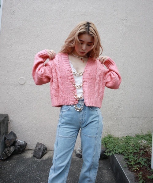 FIG&VIPER（フィグアンドバイパー）の「チェーン付きショートニットTOP（カーディガン/ボレロ・レディース・ライトグリーン/パープル/オレンジ・FREE）」の4枚目の写真