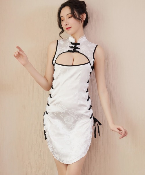 OSYAREVO(オシャレボ)の「コスプレ サイドレースアップ バックリボンチャイナ 4点セット レディース ホワイトデー 記念日(コスチューム/パーティーグッズ・レディース・ホワイト系その他・ONESIZE)」の2枚目の写真