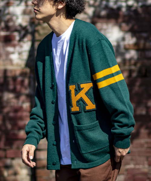 B.C STOCK(ベーセーストック)の「スクールカーディガン(カーディガン/ボレロ・メンズ・ネイビー/グリーン・MEDIUM/LARGE)」の2枚目の写真