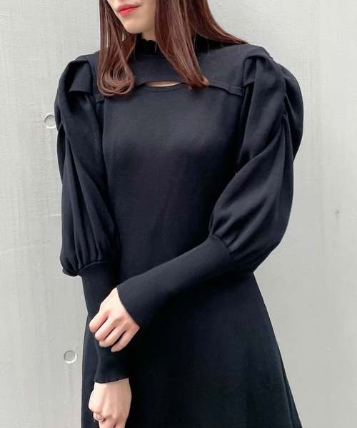 titty＆Co. PETIT（ティティアンドコープティ）の「【titty&Co.PETIT】プチハイネックボリュームスリーブニットワンピース（ワンピース・レディース・ブラック/ベージュ・FREE）」の10枚目の写真