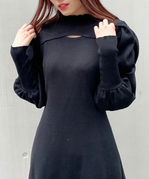 titty＆Co. PETIT（ティティアンドコープティ）の「【titty&Co.PETIT】プチハイネックボリュームスリーブニットワンピース（ワンピース・レディース・ブラック/ベージュ・FREE）」の5枚目の写真