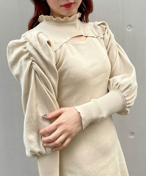 titty＆Co. PETIT（ティティアンドコープティ）の「【titty&Co.PETIT】プチハイネックボリュームスリーブニットワンピース（ワンピース・レディース・ブラック/ベージュ・FREE）」の17枚目の写真