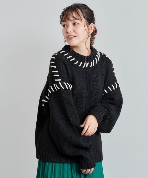 cepo（セポ）の「ハンドステッチデザインニット（ニット/セーター・レディース・ブラック/ブルー/グリーン・M）」の2枚目の写真