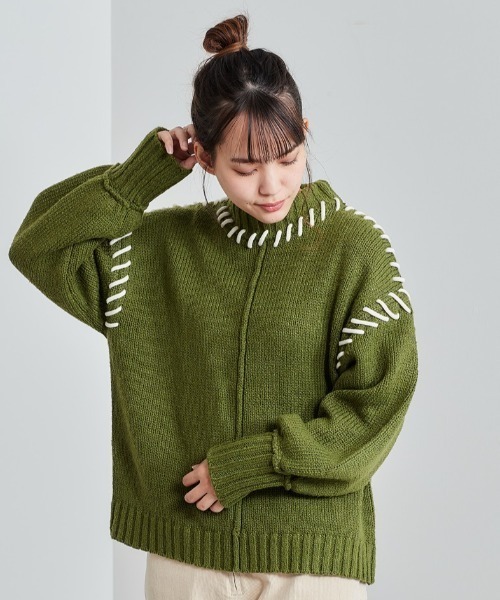 cepo（セポ）の「ハンドステッチデザインニット（ニット/セーター・レディース・ブラック/ブルー/グリーン・M）」の5枚目の写真