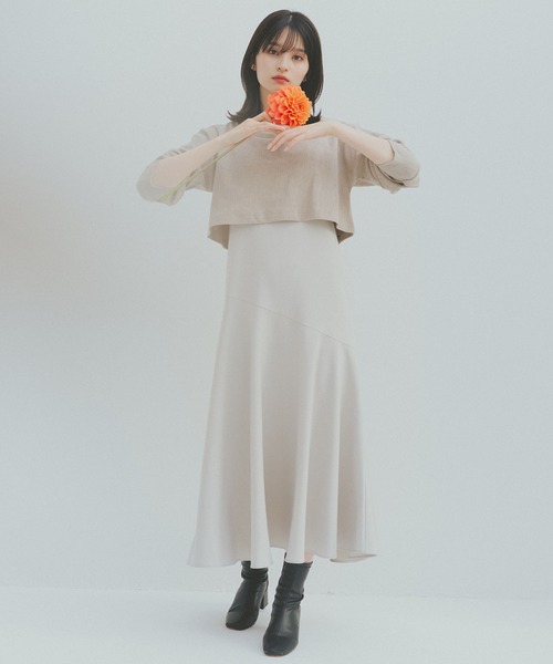 mikke（ミッケ）の「【noaさんコラボ】マルチウェイアンサンブルワンピース/バックスリットクロップドプルオーバー＆マーメイドキャミソールワンピース（ワンピース・レディース・ネイビー/ベージュ/グリーン・FREE）」の6枚目の写真