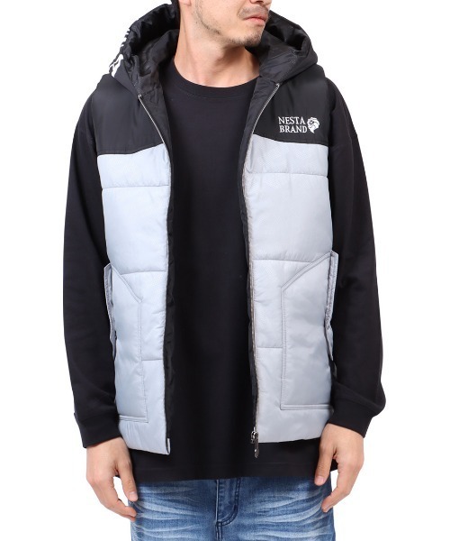 NESTA BRAND（ネスタブランド）の「撥水総柄フード中綿ベスト（ダウンベスト・メンズ・グレー/ワインレッド・XL/L/XXL/M）」の11枚目の写真
