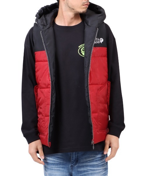 NESTA BRAND（ネスタブランド）の「撥水総柄フード中綿ベスト（ダウンベスト・メンズ・グレー/ワインレッド・XL/L/XXL/M）」の15枚目の写真