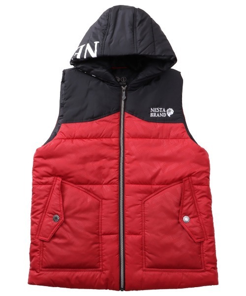 NESTA BRAND（ネスタブランド）の「撥水総柄フード中綿ベスト（ダウンベスト・メンズ・グレー/ワインレッド・XL/L/XXL/M）」の19枚目の写真