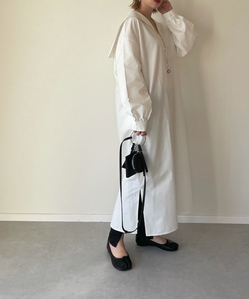 y/m by misato(イムバイミサト)の「セーラーカラーロングブラウス(シャツ/ブラウス・レディース・ベージュ/ホワイト・FREE)」の3枚目の写真