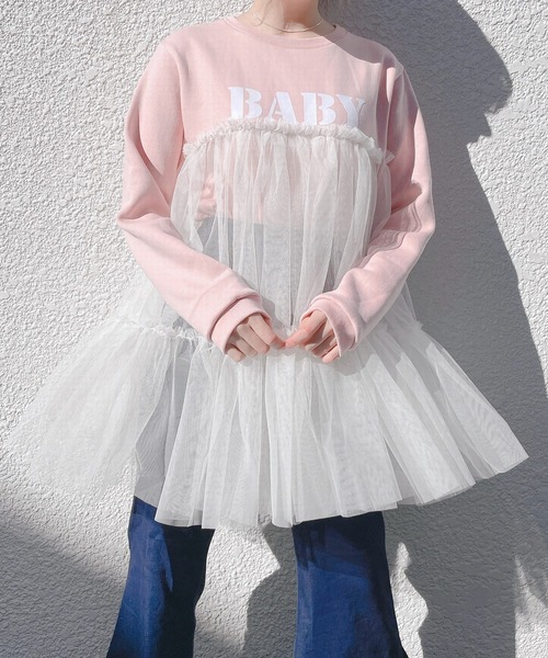 lilLilly(リルリリー)の「ボリュームチュールスウェットトップス(スウェット・レディース・ホワイト/ブラック/ピンク・FREE)」の11枚目の写真